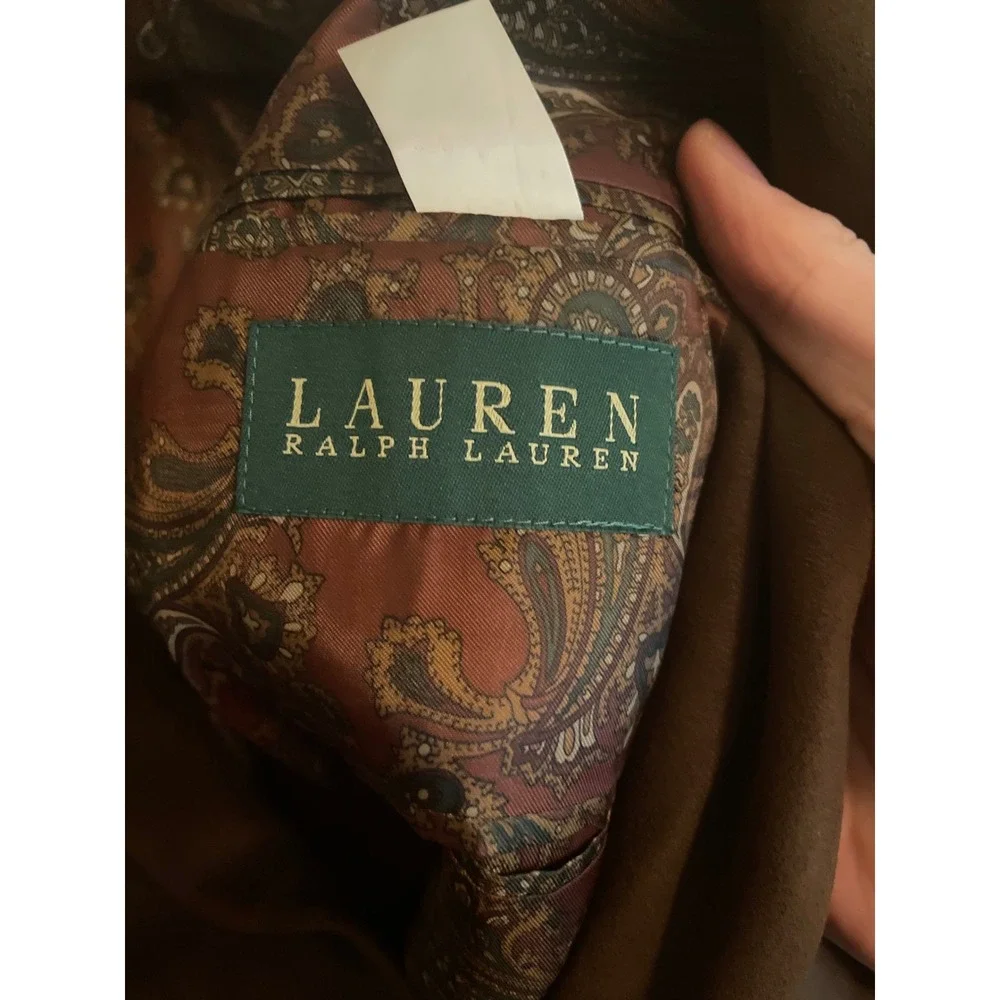 Lauren Ralph Lauren Men's Blazer Jacket 42L Brown Faux Suede Paisley Lined